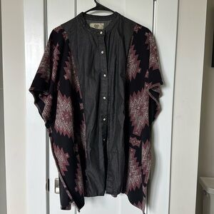 Fun woven layering caftan with denim and woven material.